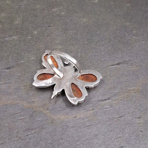 Southwestern Turquoise Spiny Oyster Ring Size 6-9 Butterfly Sterling Silver - Picture 9 of 10